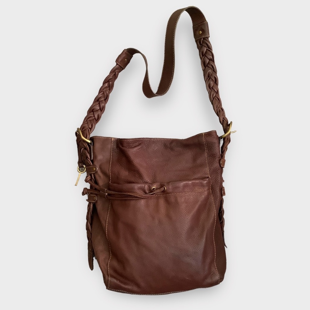 Vintage Fossil Leather Messenger Hobo Bucket  Bag